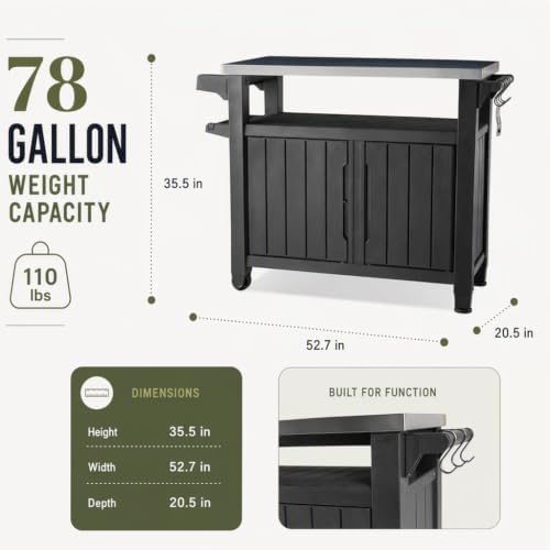 Outdoor Prep & Storage Cart, Stainless Steel Top, 78 Gal, Black - Image 4