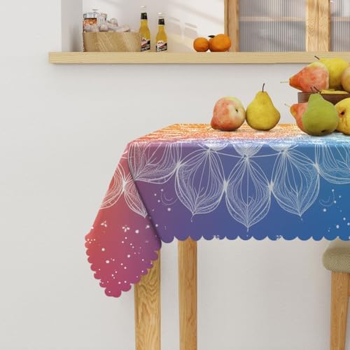 Mandala Tablecloth 54x54 Inch Square Rainbow Gradient Boho Mandala Tablecloths Polyester Table Cloth for Holiday Parties Kitchen Dining Indoor Outdoor - Image 3
