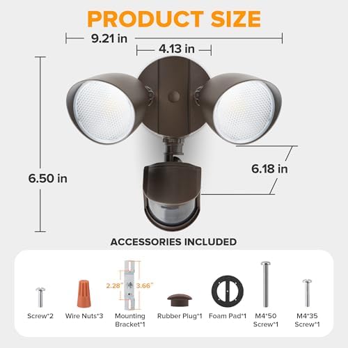 LUTEC 32W 3500 Lumen LED Security Lights Motion Sensor Light Outdoor, 5000K Daylight, IP65 Waterproof, Dusk to Dawn, Motion Detector Flood Light for Garage, Yard, Porch-Brown - Image 6