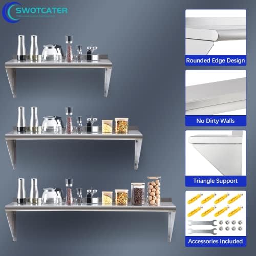 Stainless Steel Shelf 2 Pack 18"x48", Wall Mounted Metal Shelves - Image 4