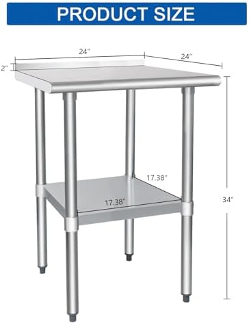 HARDURA Stainless Steel Commercial Table with Backsplash 24 x 24 Inches - Image 2
