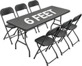 Black 6FT Folding Table with 6 Plastic Folding Chairs for Outside by WelcometoEDWINENE
