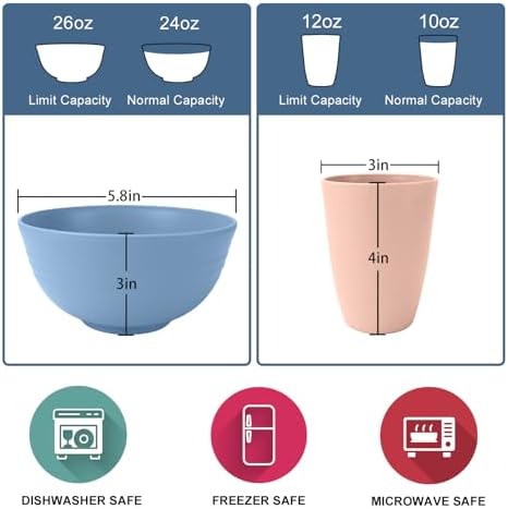 Wrova Wheat Straw Dinnerware Sets 40PCS, Unbreakable Plates and Bowls Sets Service for 8, Microwave and Dishwasher Safe Dish Set, Dinning Plates/Cereal Bowls/Drinking Cups for Kitchen,Camping-Nordic - Image 4