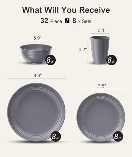 Quatish 32 Piece Plates and Bowl Set for 8, Dinnerware Dish Set for Kitchen - Image 2