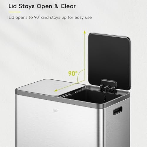 EKO EcoCasa Plus 2 x 10.6 Gal Dual Recycling Trash Can for Kitchen, Large Stainless Steel Step-On Garbage Can with Soft-Close Lids, Odor-Proof and Fingerprint-Resistant, Removable Buckets with Handles - Image 6