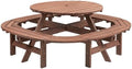 43.3'' Round Outdoor Dining Table Wooden Patio Dining Table & 1 Built-in Ring Stool for 10, 2" Umbrella Hole, Suitable for Backyard Garden Porch, Brown by JJKFurniture-kevinplus