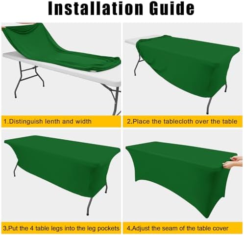 Smiry 5Pack Spandex Table Cloth 6FT, Elastic Fitted EmeraldGreen Tablecloth - Image 5