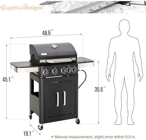Captiva Designs 4 Burner Propane Gas BBQ Grill with Side Burner, 46,700 BTU - Image 6