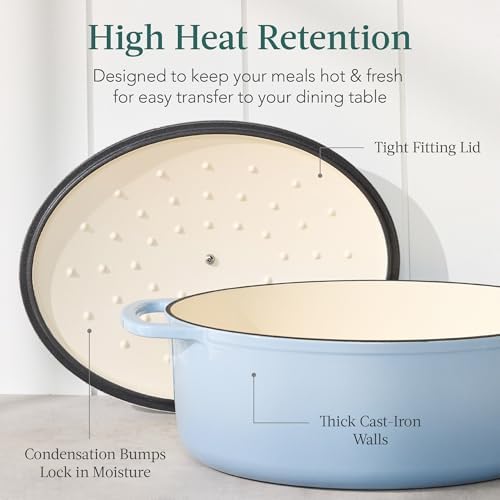 Best Choice Products Oval 7.5 Quart Enamel Cast-Iron Dutch Oven, Heavy-Duty Pre-Seasoned for Baking, Cooking w/Side Handles – Cornflower Blue - Image 6