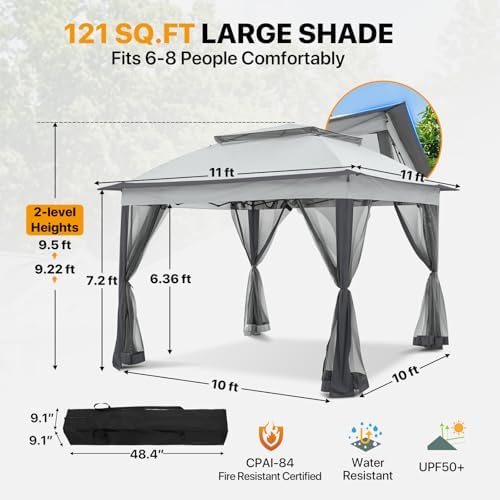 COOS BAY 11x11 Pop Up Gazebo with Netting, Canopy Tent, Gray - Image 3