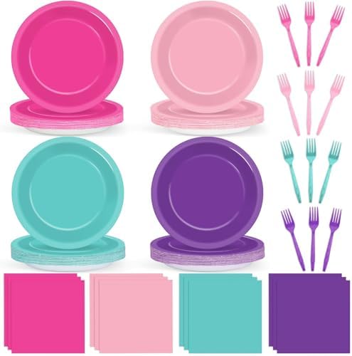 96 PCS Teal Blue Pink Purple Paper Plates and Napkins Birthday Party Supplies Lets Pawty Puppy Tableware Set Colorful Puppy Themed Party Favors Baby Shower by ojustbeok