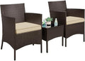 Yaheetech 3 Pieces Patio Porch Furniture Set, Outdoor PE Rattan Wicker Conversation Set with Soft Cushions, Glass Coffee Table & 2 Chairs for Garden/Deck/Courtyard/Poolside, Brown/Khaki by Yaheetech