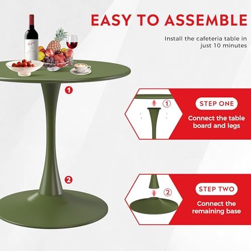 Costaelm Round Outdoor Dining Table, Patio Side Table, Weather Resistant PP Backyard Table for Poolside Deck Porch Lawn Garden, Olive Green - Image 4