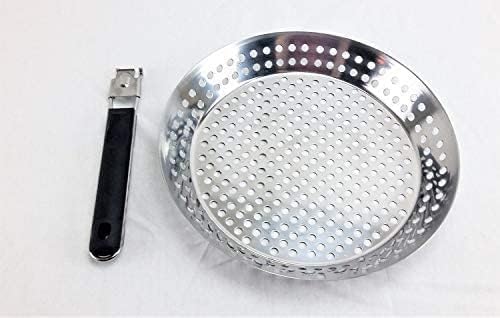 12" Stainless Steel Grill Skillet & Deep Fryer Strainer Basket with Removable Handle - BBQ Grill Pan for Seafood & Vegetables - Outdoor Camping & Backpacking Grilling Accessory by Mr. Bar-B-Q 06753Y - Image 5