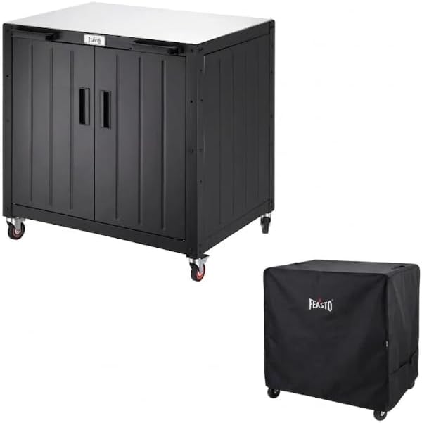 Feasto Outdoor Grill Cart with Storage Cabinet & Protective Cover by Idealforcook