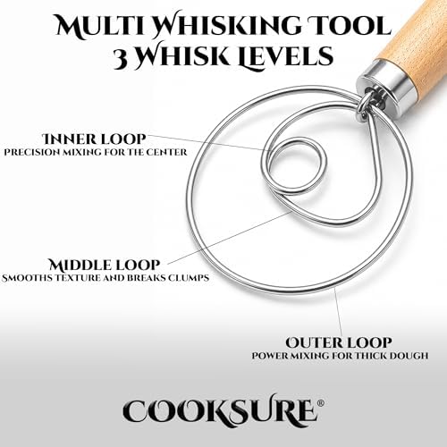 304 Danish Dough Whisk for Sourdough Bread – 13 Inch Bread Whisk with Wooden Handle – 304 Stainless Steel Hook for Heavy Dough Baking, Swedish Dough Whisk Tool - Image 7
