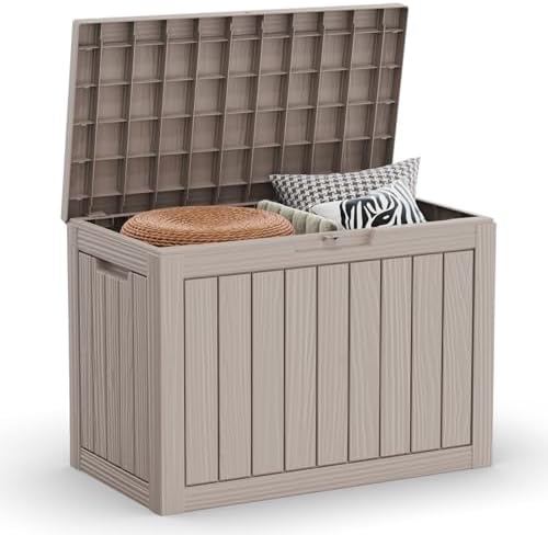 PatioZen 45 Gallon Deck Box,Resin Outdoor Storage Box with Lockable for Patio Furniture, Pool Accessories, Garden Tools Waterproof Outside Storage Box (Grey) by OutdoorLivingPerfected