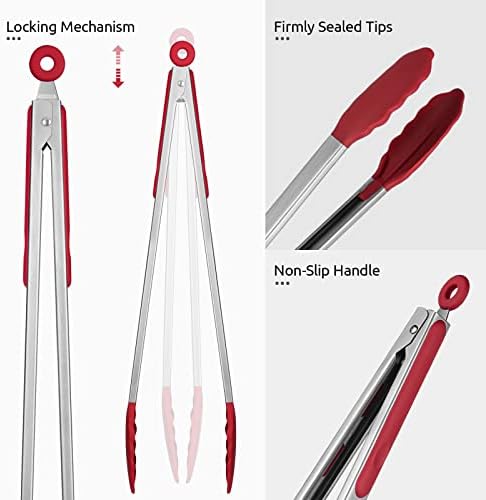 U-Taste Kitchen Tong for Cooking, 600ºF Heat-Resistant Silicone, 16in/Red - Image 6