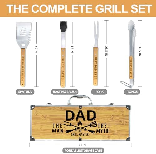 Dad Gifts from Daughter Christmas Heavy Duty Wooden BBQ Grilling Accessories Kit for Backyard, Thick Stainless Steel Grill Utensils with Non-Slip Handle Tools in Portable Bag Birthday - Image 2
