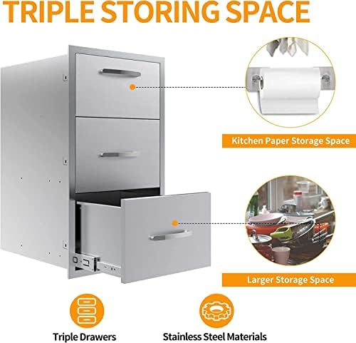 AHLOKI Stainless Steel with Chrome Handle BBQ Island Drawers for Outdoor Kitchen Or Grill Station,17Wx30Hx21D Inch - Image 3