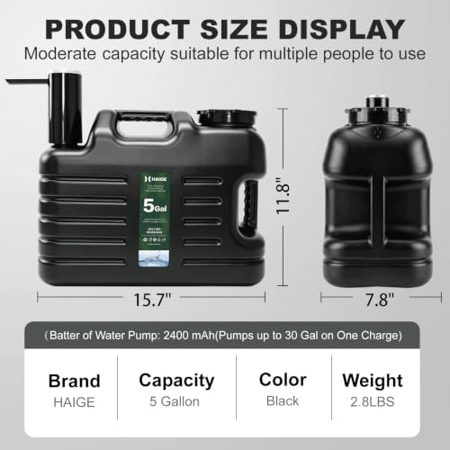 HAIGE 5 Gallon Camping Water Container with Electric Pump & Spigot Black - Image 6