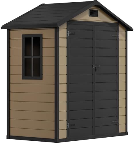 DWVO 6.2x3.4 FT Outdoor Resin Storage Shed with Floor, All-Weather Bike Storage Shed with Lockable Door, Window and Vent, Waterproof Plastic Tool Storage for Garden, Backyard, Patio, Lawn, Brown by DWVO
