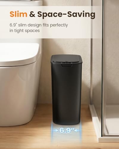 Cesun 5 Gallon Automatic Bathroom Trash Can with Lid, Black, Touchless - Image 3