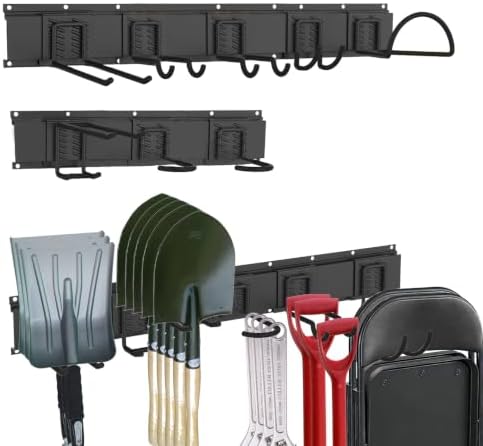Garage Tool Organizer Wall Mount, 64 Inch Heavy Duty Garden Tool Organizer Storage System, Easy Install with 8 Adjustable Bike Hooks, for Garage, Basement, Shed, Workshop, Black, Steel by CRXCRC