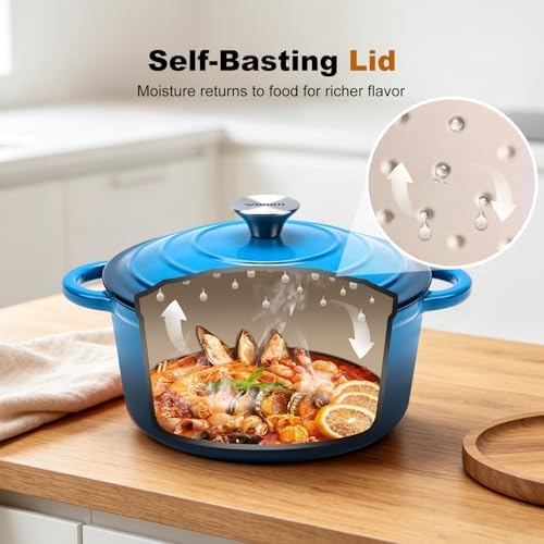 Enameled Cast Iron Round Dutch Oven -7QT Pot With Lid,Blue - Image 4