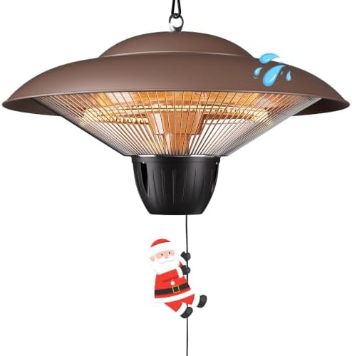 Danluke Outdoor Electric Patio Heater, 1500W Infrared Hanging Heater, Ceiling Mounted Carbon Fiber Heater for Patio, Porch, Garage and Balcony, Brown by Danluke