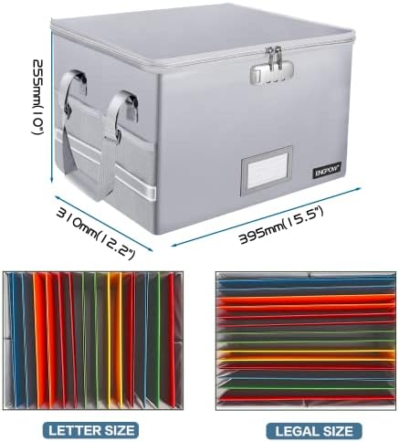 ENGPOW File Box with Lock, Fireproof Document Box with Pockets, Collapsible File Organizer Filing Storage Cabinet with Handle, Portable Home Office Safe for Hanging Letter/Legal Folders,Silver,2 Pack - Image 5