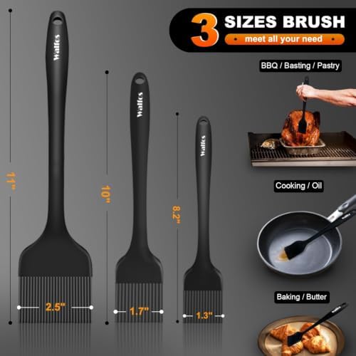 Walfos 3 Size Basting Brush, 600°F High Heat Resistant Silicone Pastry Brushes for BBQ, Baking, Kitchen Cooking, Desserts- BPA Free&Dishwasher Safe - Image 2