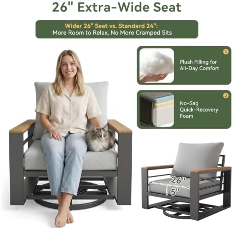 Aoxun Aluminum Patio Furniture Set with Swivel Chairs & Fire Pit Table - Image 3