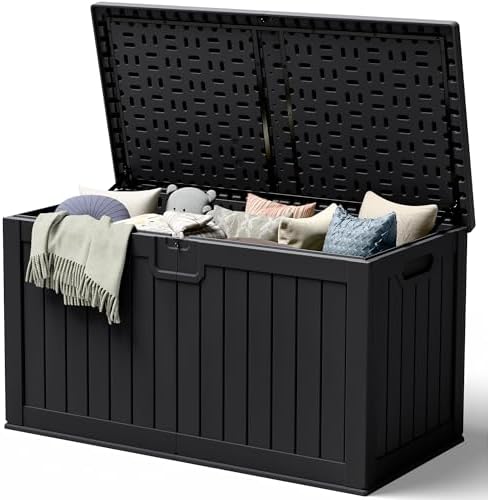 240 Gallon HDPE Deck Box Outdoor Indoor Waterproof Storage Box for Patio Furniture, Pool Accessories, Garden Tools, and Cushion Storage, Black by Acurax