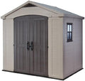 Keter Factor (8x6 ft) Large Resin Outdoor Storage Shed for Patio Furniture, Lawn Mower, Garden Accessories Yard Tools, and Pool Toys, Taupe by Unknown