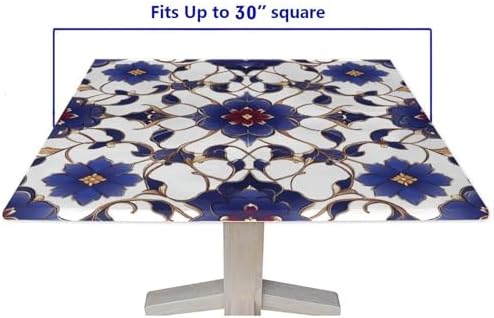 Outdoor Table Cloths with Elastic, Moroccan Trellis Pattern Printed on Polyester Fitted Picnic Table Cover, Use for Kitchen Balcony Cafe Dining, Fit for 30" x 30" Square Tables - Image 5