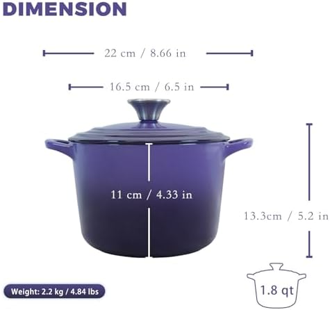 Flavehc Dutch Oven Pot with Lid 1.8 Qt Cast Iron Dutch Oven for Bread Baking, Purple Enameled Cast Iron Rice Pot, Small Deep Dutch Oven for Rice, Beans & Side Dishes - Image 4