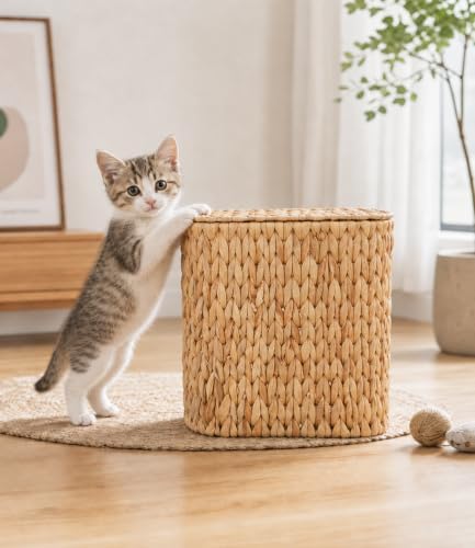 3 Gallon Wicker Trash Can with Lid, Natural Water Hyacinth Waste Basket - Image 6