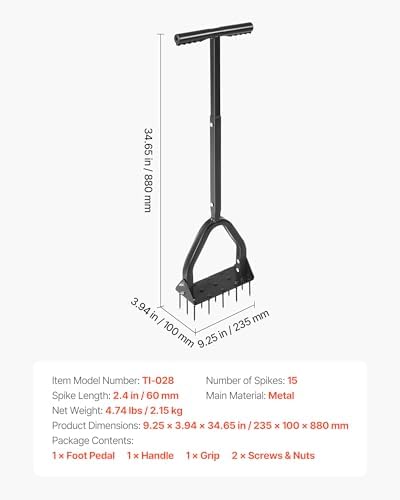 VEVOR Lawn Aerator, 9.2 in Manual Spike Aerator Tool with 15 Iron Spikes, Long Handle & Wide Plate, Heavy Duty Grass Aeration Tool, Yard Aerators for Compacted Hardened Soil Lawn Aeration - Image 7