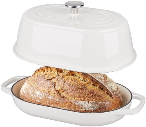 VORRINGARD Enameled Cast Iron Dutch Oven Pot with Dome Lid, Oval Bread Oven for Homemade Sourdough Bread Baking, Oven Safe up to 500°F, 6 Quart, White by Unknown
