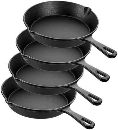 Vesici 4 Pcs Cast Iron Skillet Frying Pans with Drip-spouts Circle Non-stick Frying Skillet Omelette Pan Safe Healthy Cookware for Home Barbecue Kitchen Party Restaurant Catering Service (7.9 Inch) by Vesici