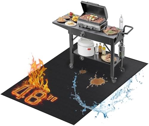 RICHIE 48 x 30 Inch Under Grill Mats for Outdoor Grill, Double-Sided Fireproof BBQ Grill Mat, Waterproof Oilproof Heavy-Duty Protector for Charcoal Gas Grills, Fire Pits, Deck, Patio and Lawn by RICHIE