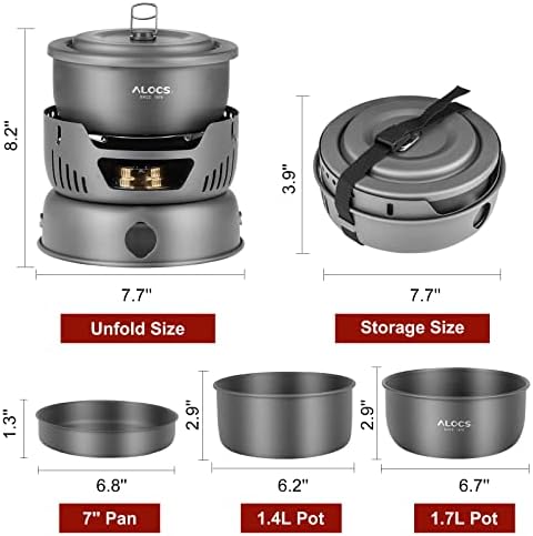ALOCS 11pc Lightweight Camping Cookware Set with Gas and Alcohol Stove - Image 3