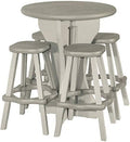 Patio Table Set with Four Barstools - Warm Grey Base with Grey Accents - Perfect for Patio and Outdoor Spaces. Hardware Free Easy Assembly. Proudly Made in USA by LeisureAccents