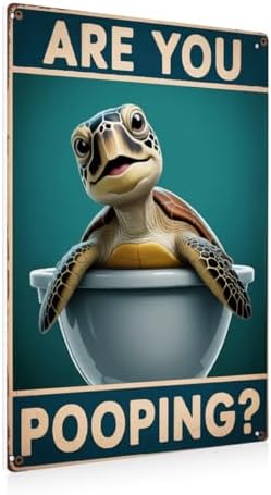 BEASTZHENG Funny Sea Turtle Bathroom Metal Tin Sign – Are You Pooping Turtle Decor, Ocean Theme Wall Art, Tropical Turtle Bathroom Accessories, Sea Life Tin Sign for Restroom by BEASTZHENG