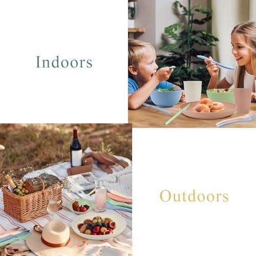 Wrova wheat straw bowls,plates,cups and cutlery sets 28 pcs - Unbreakable Dishwasher Safe dinnerware sets service for 4 - Ideal dish sets for kitchen, camping, indoors and out doors.Nordic - Image 4