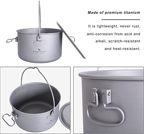 iBasingo 1950ml (65.9oz) Titanium Camping Bail Handle Pot Ti2044C - Image 5
