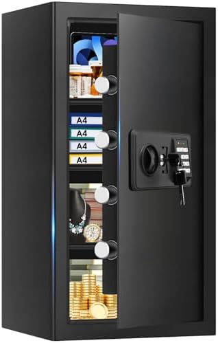 6.0 Cub Large Home Safes Fire and Waterproof, Anti-theft Fire Proof Safe Box with Digital Keypad, Key Lock and 3 Removable Shelves, Security Safes Fireproof Waterproof for Home Document Valuables by Unknown