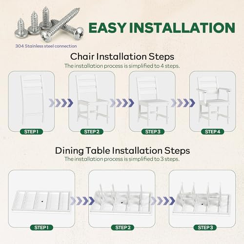 HOPUBUY 5 Pieces Patio Dining Set for 4, 71" HDPE All-Weather Patio Table and Chairs Set with Umbrella Hole, Durable Outdoor Furniture Set for Garden, Backyard, Lawn & Poolside (White) - Image 5