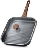 SENSARTE Nonstick Grill Pan with Lid, Grill Pan for Stove Tops, Versatile Griddle Pan with Pour Spouts, Square Grill Pan for Big Cooking Surface, Grill Skillet for Indoor Outdoor Grilling. PFOA Free by SENSARTE